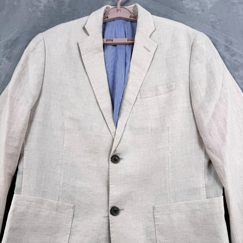 Tasso Elba Island Blazer Mens M 39-41 Beige Linen Blend Two Button Sport Coat